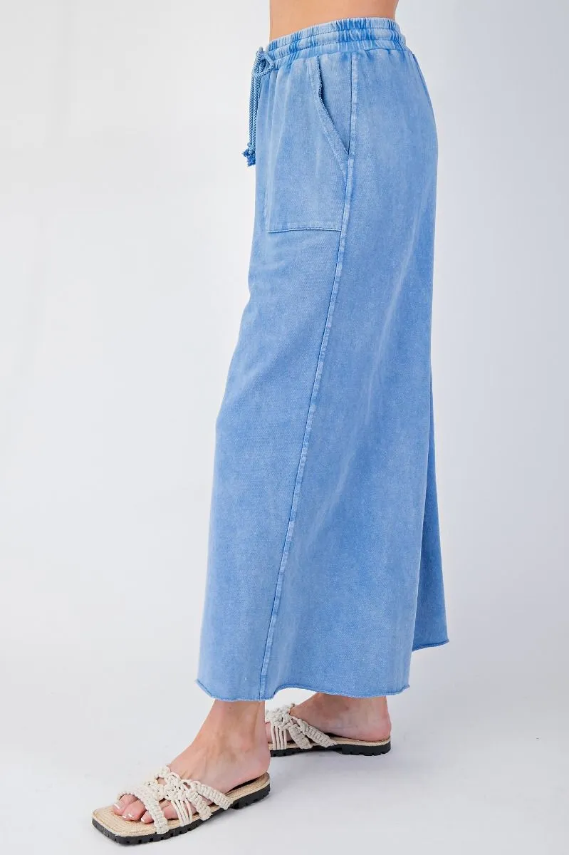 Washed Terry Knit Wide Leg Pants - Cornflower