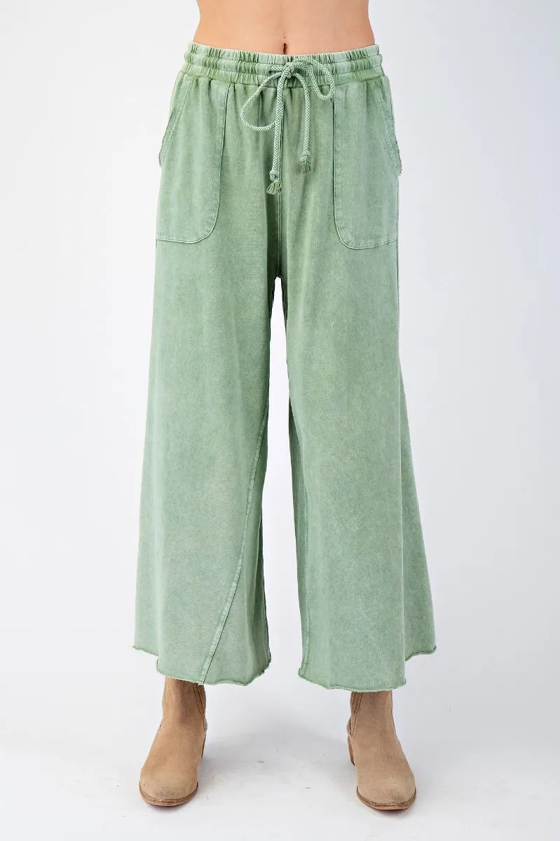 Washed Terry Knit Wide Leg Pants - Juniper