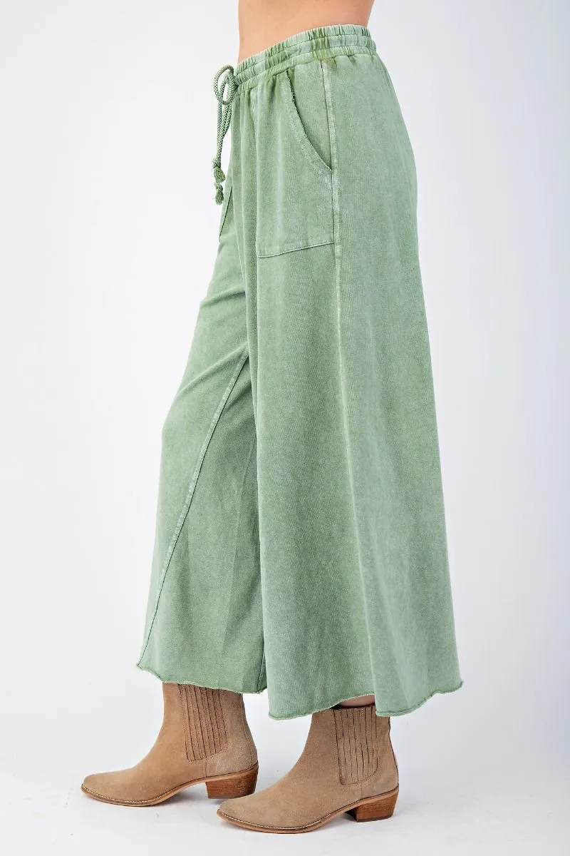Washed Terry Knit Wide Leg Pants - Juniper
