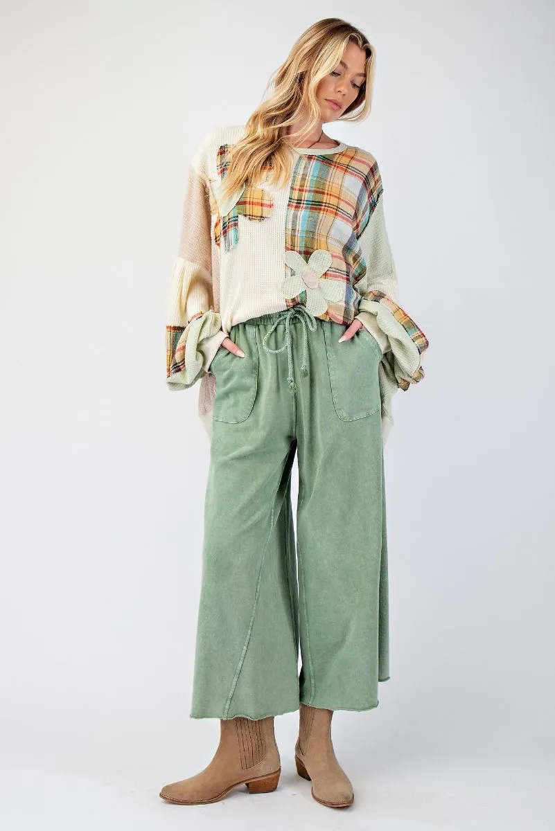 Washed Terry Knit Wide Leg Pants - Juniper