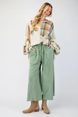 Washed Terry Knit Wide Leg Pants - Juniper