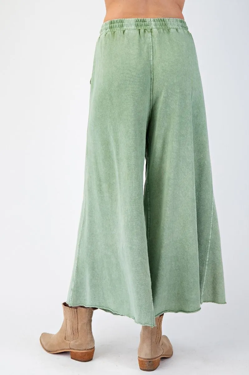 Washed Terry Knit Wide Leg Pants - Juniper