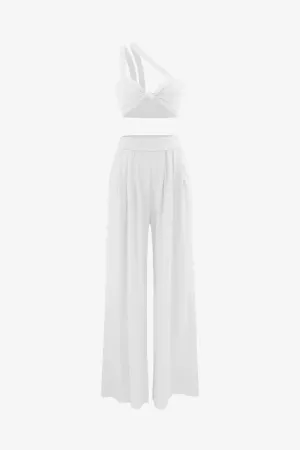 White Crop Top And High Waisted Palazzo Pants Set