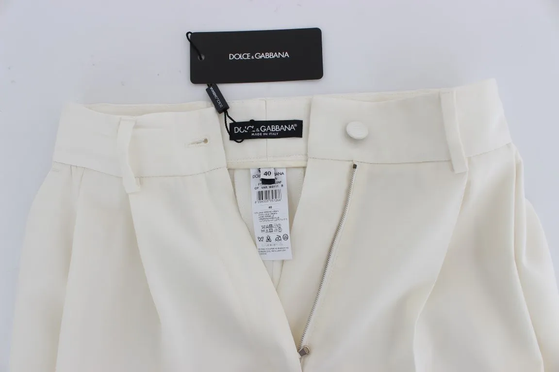 White Dress Wool Capri High Waist Pants