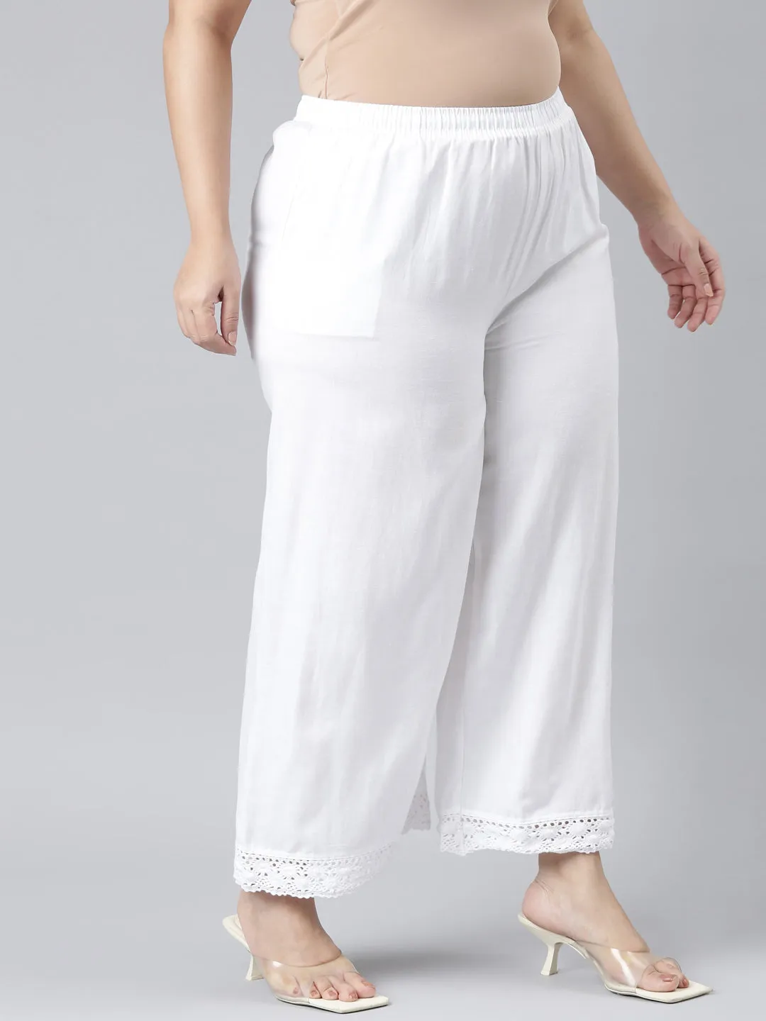 White Linen Lace Palazzo