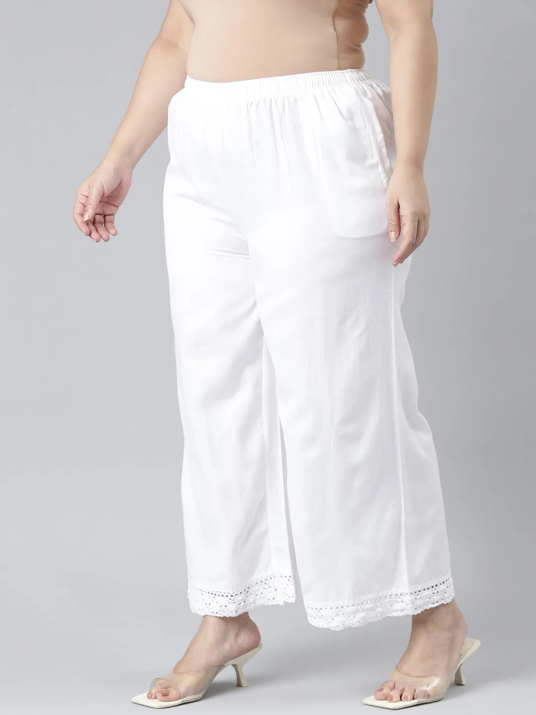 White Linen Lace Palazzo