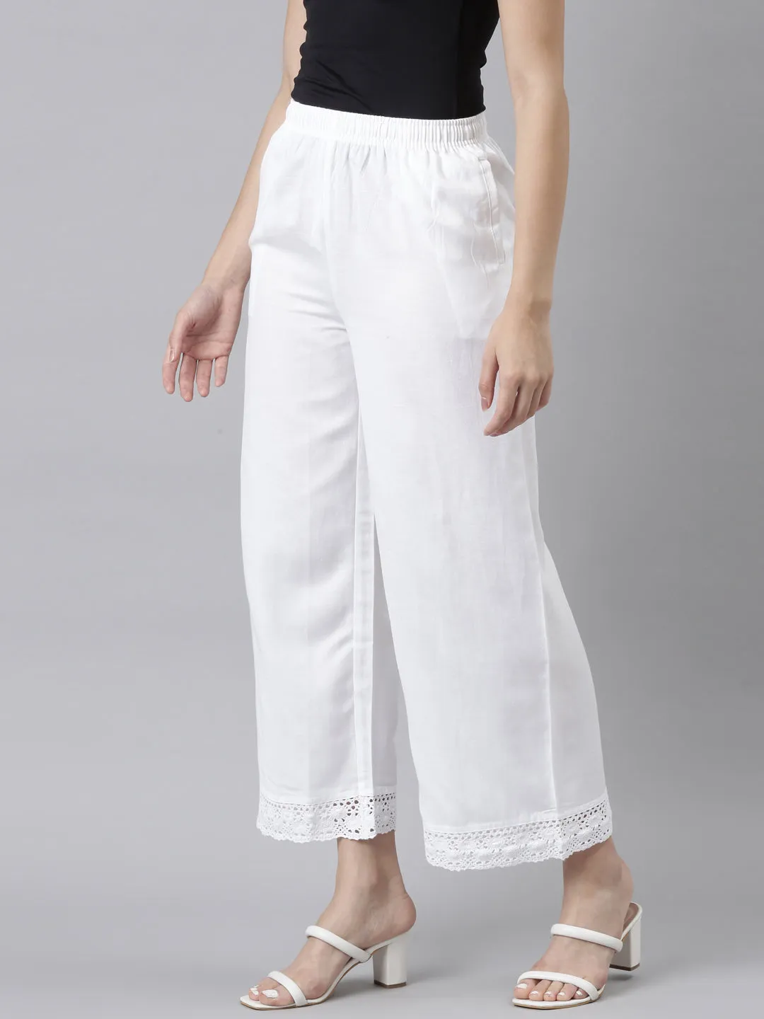 White Linen Lace Palazzo