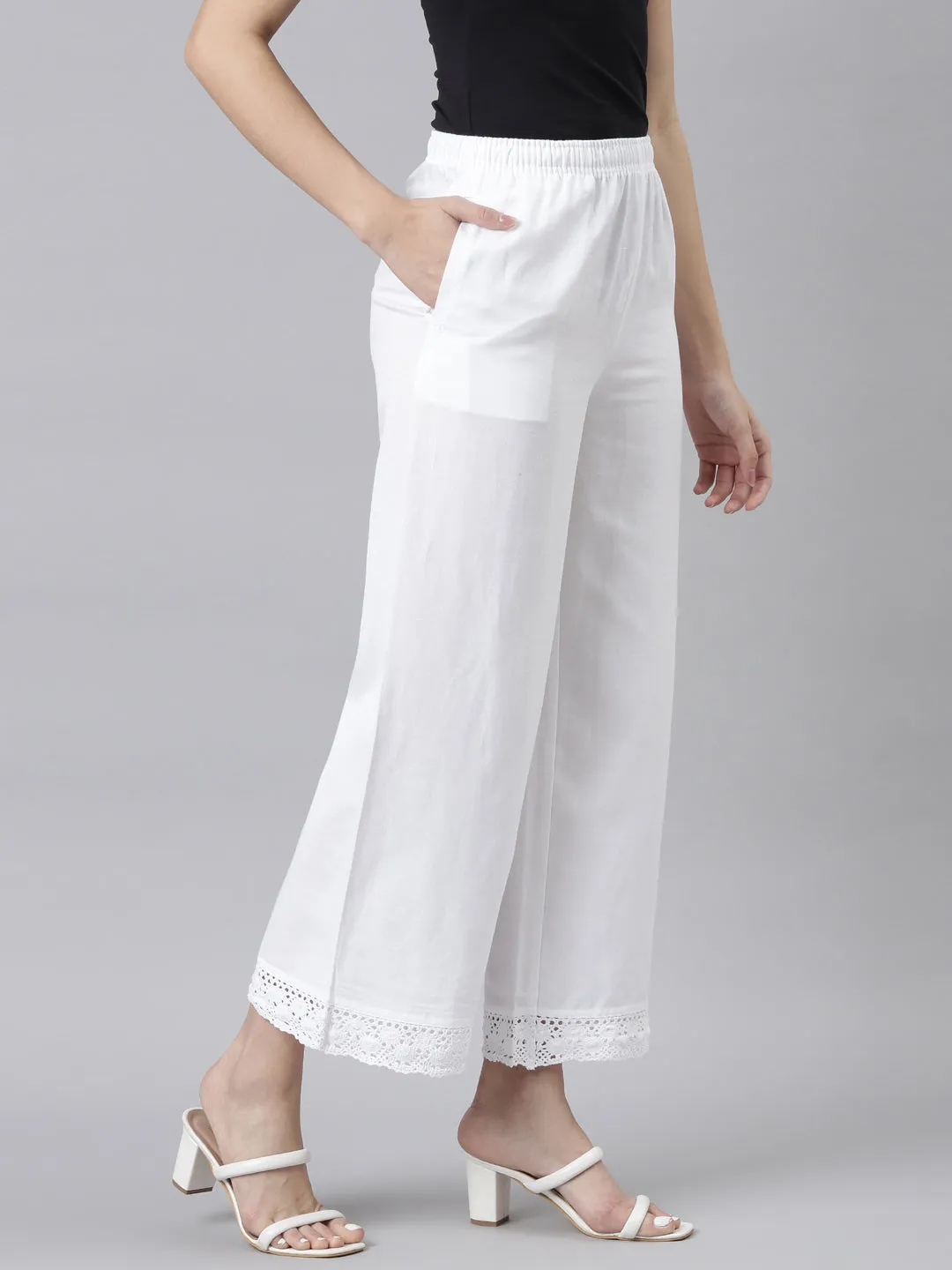 White Linen Lace Palazzo