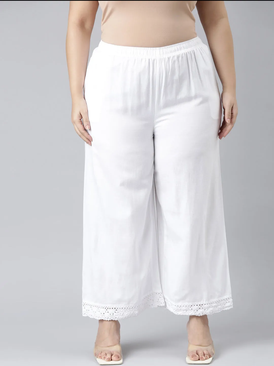 White Linen Lace Palazzo