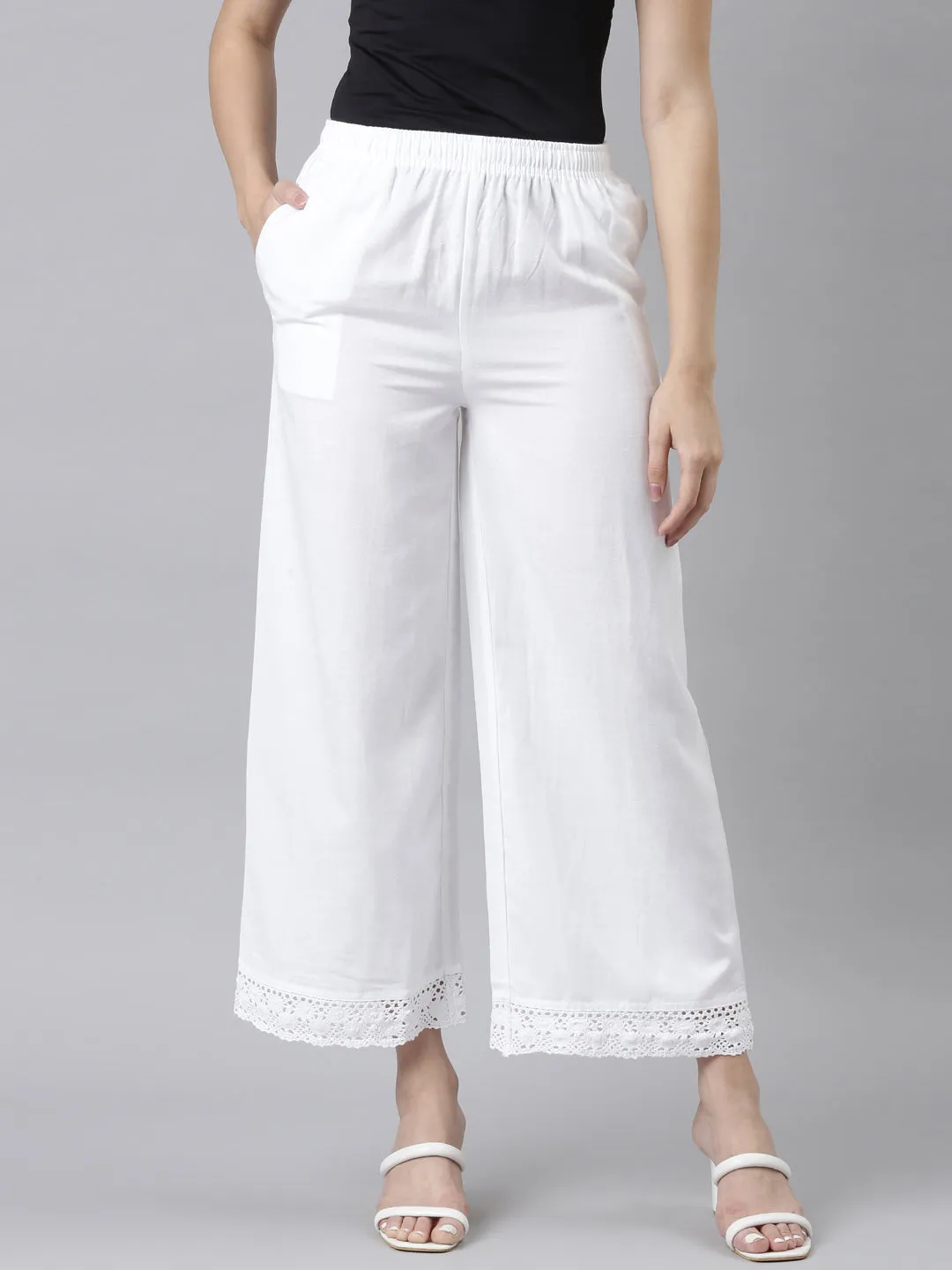 White Linen Lace Palazzo
