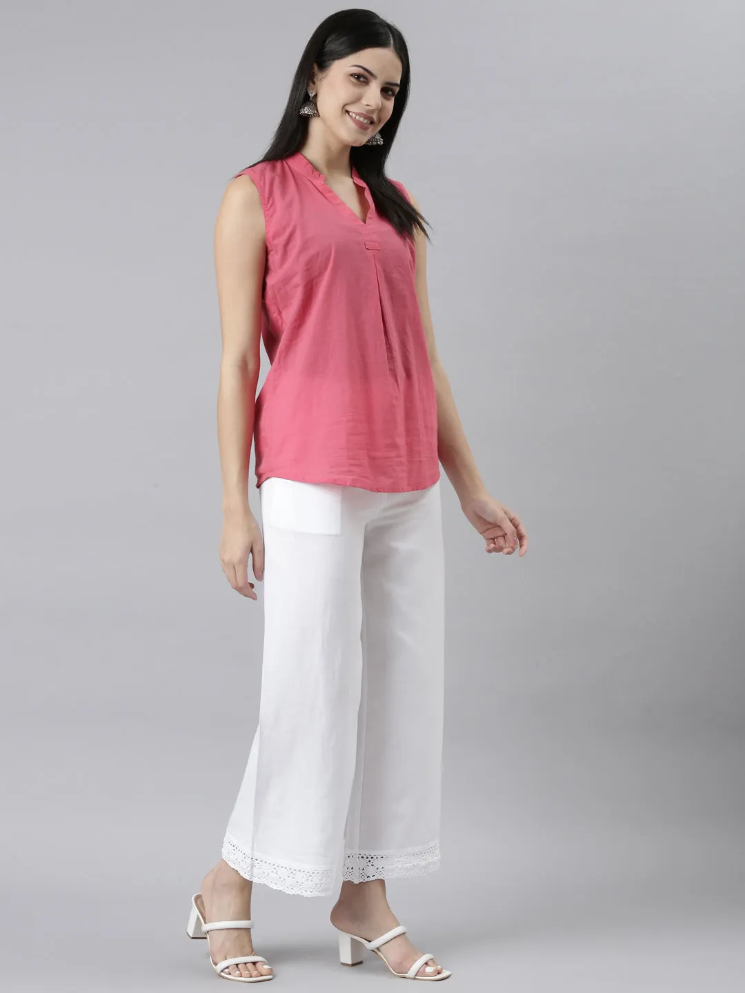 White Linen Lace Palazzo