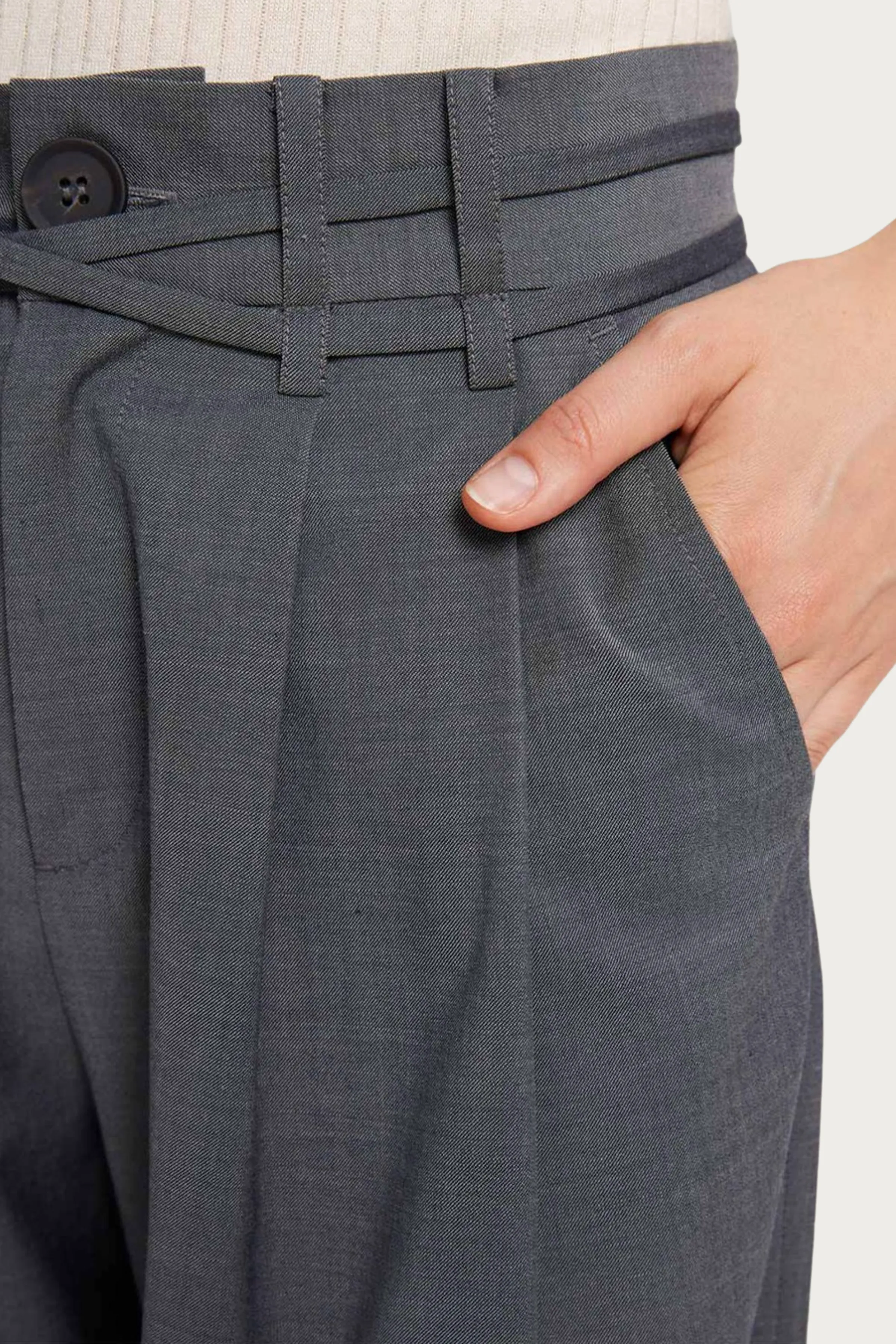 WIDE-LEG BELTED WOOL-BLEND TROUSERS