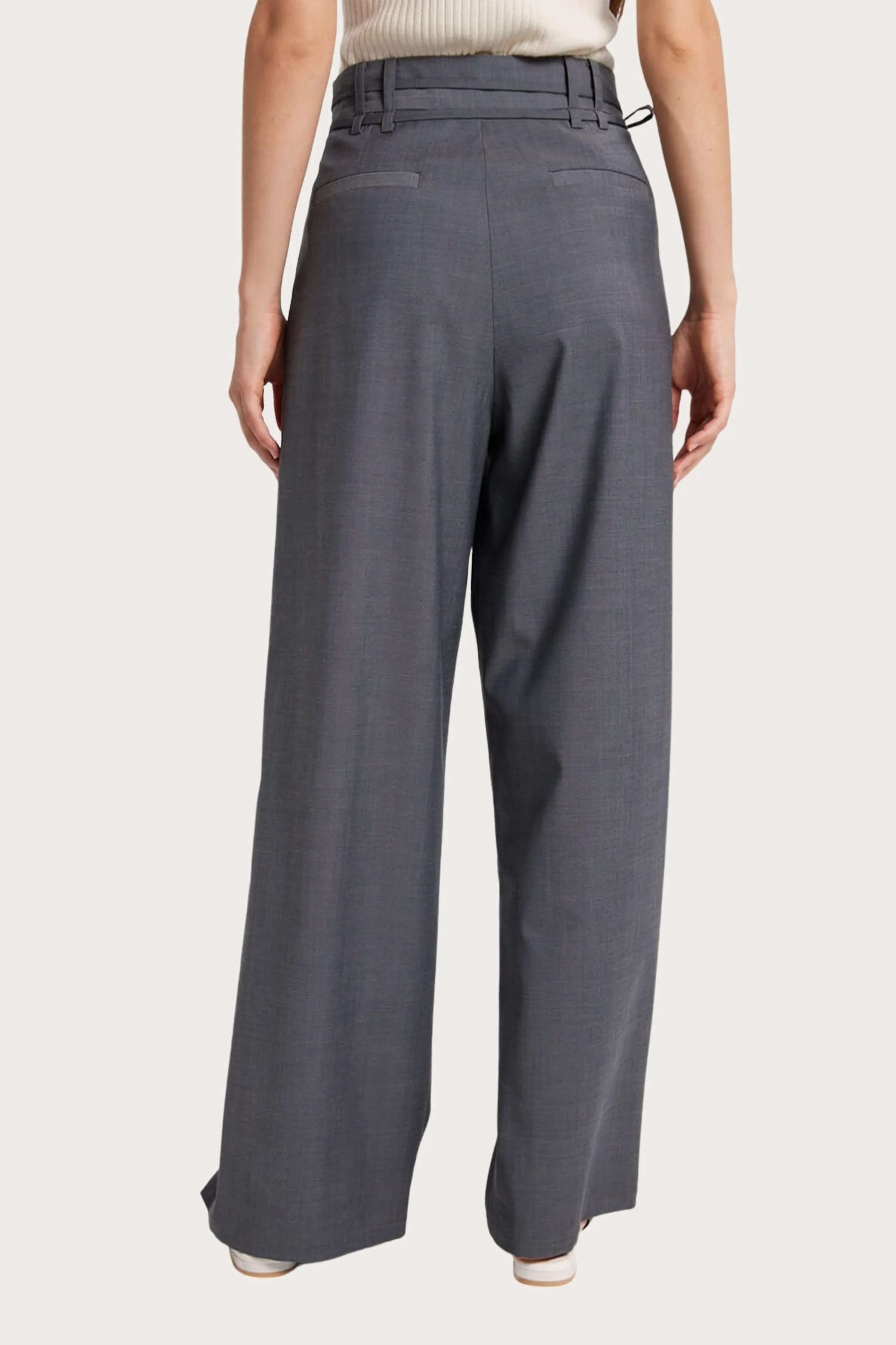 WIDE-LEG BELTED WOOL-BLEND TROUSERS