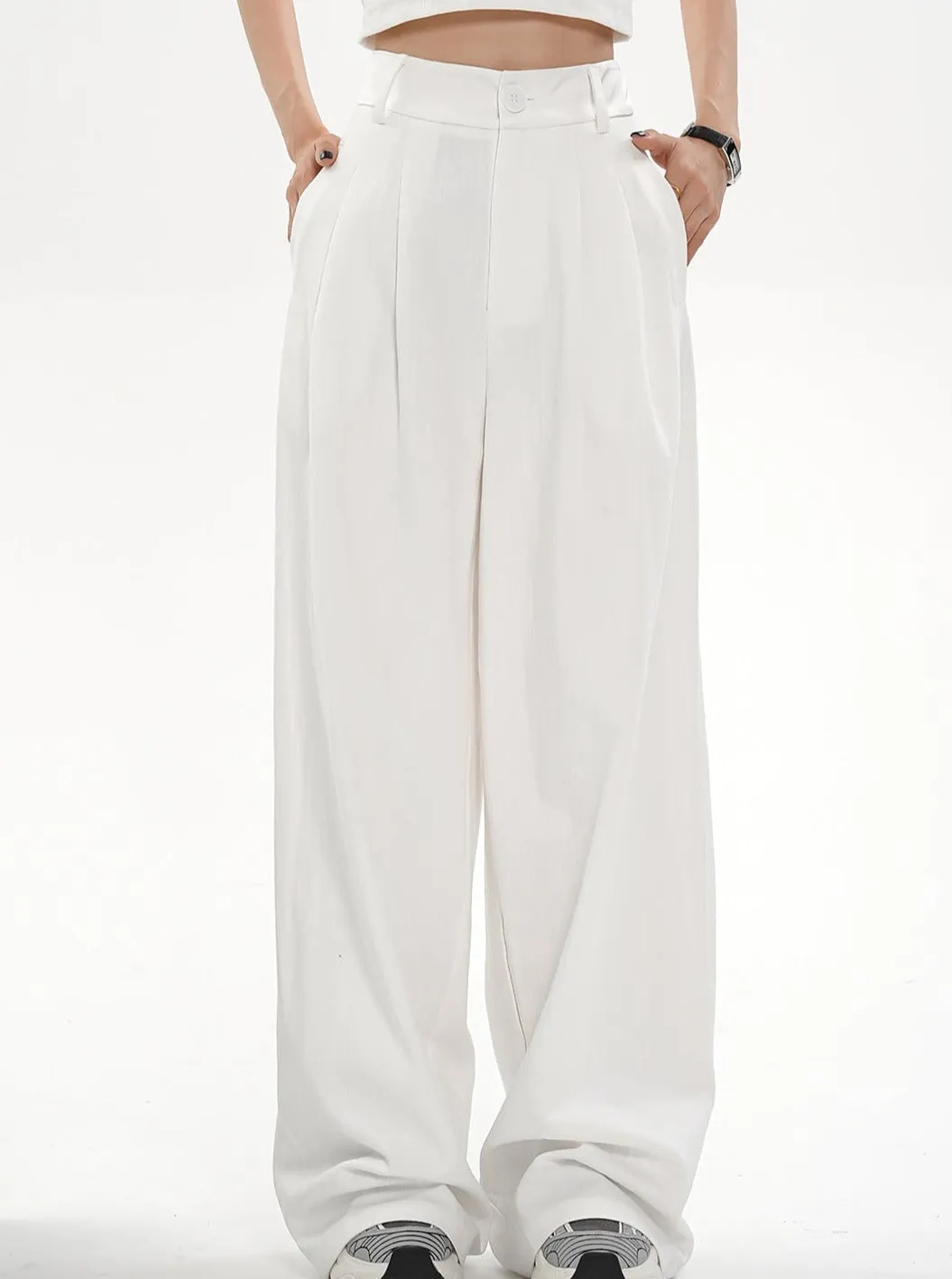 Wide-Leg Palazzo Pants - High-Waisted Loose Fit Trousers