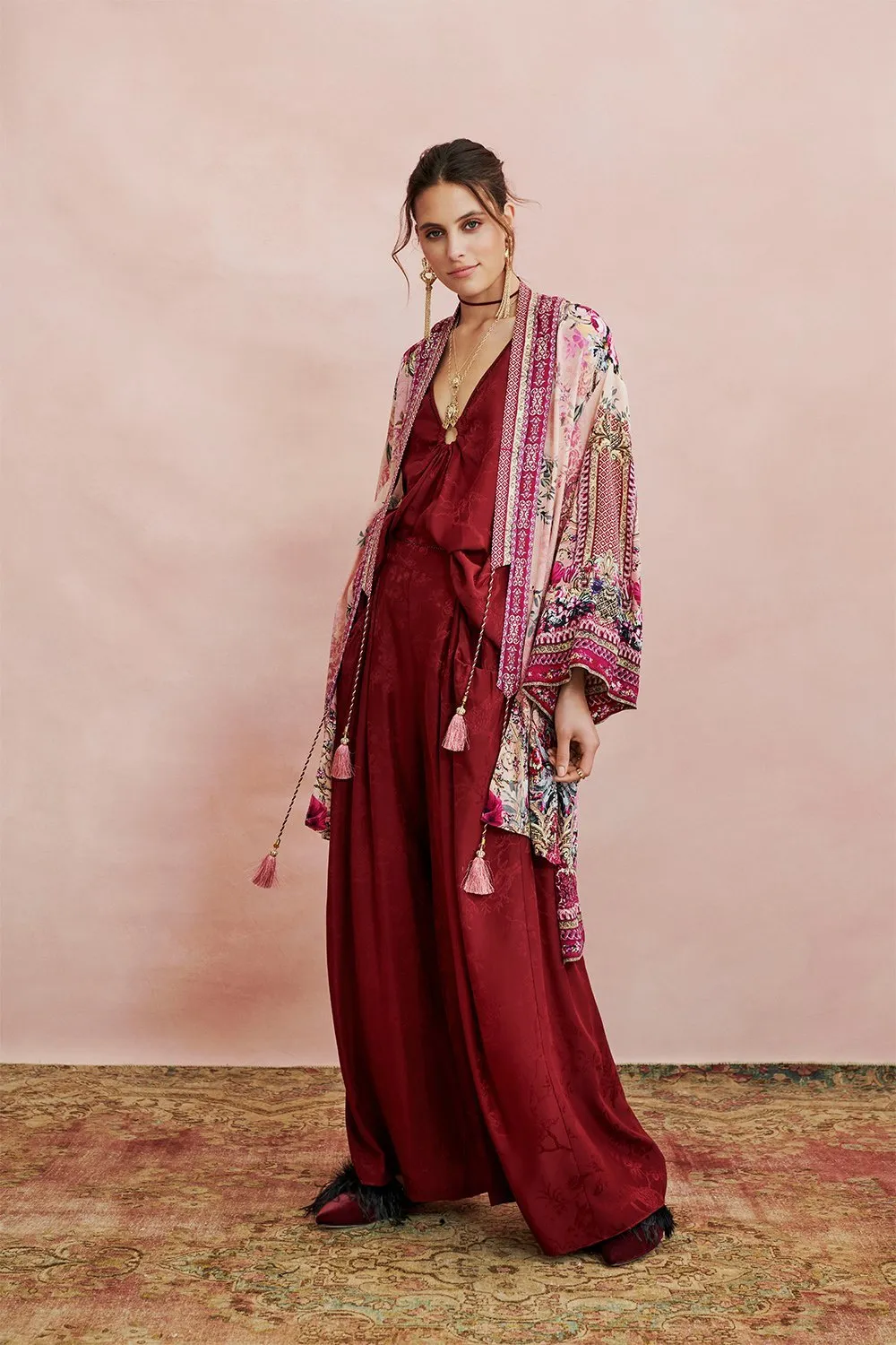 WIDE LEG PANT WITH GATHERED POCKETS BURGUNDY