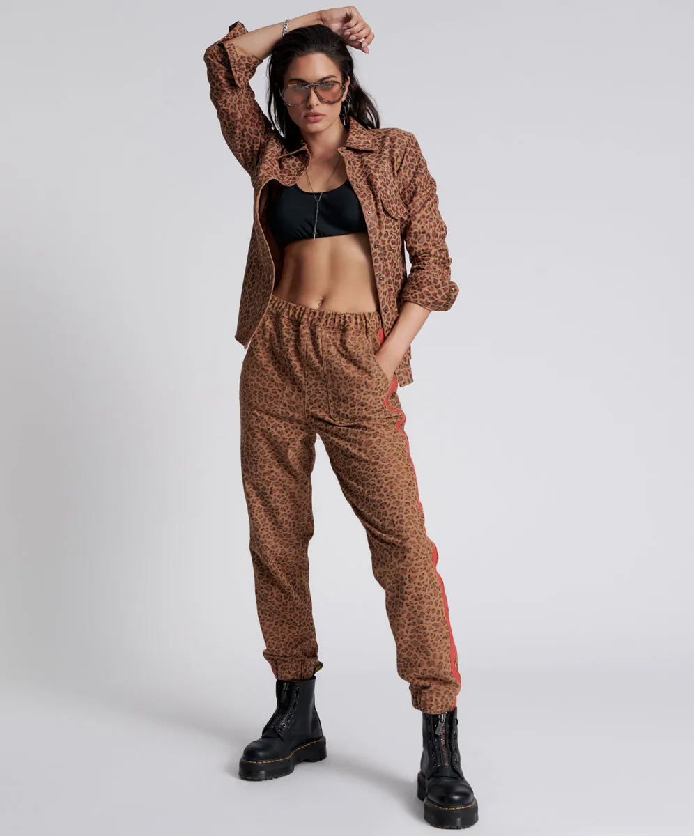 Wild Thing Suede Shabbies Drawstring Boyfriend Pants - Cheetah