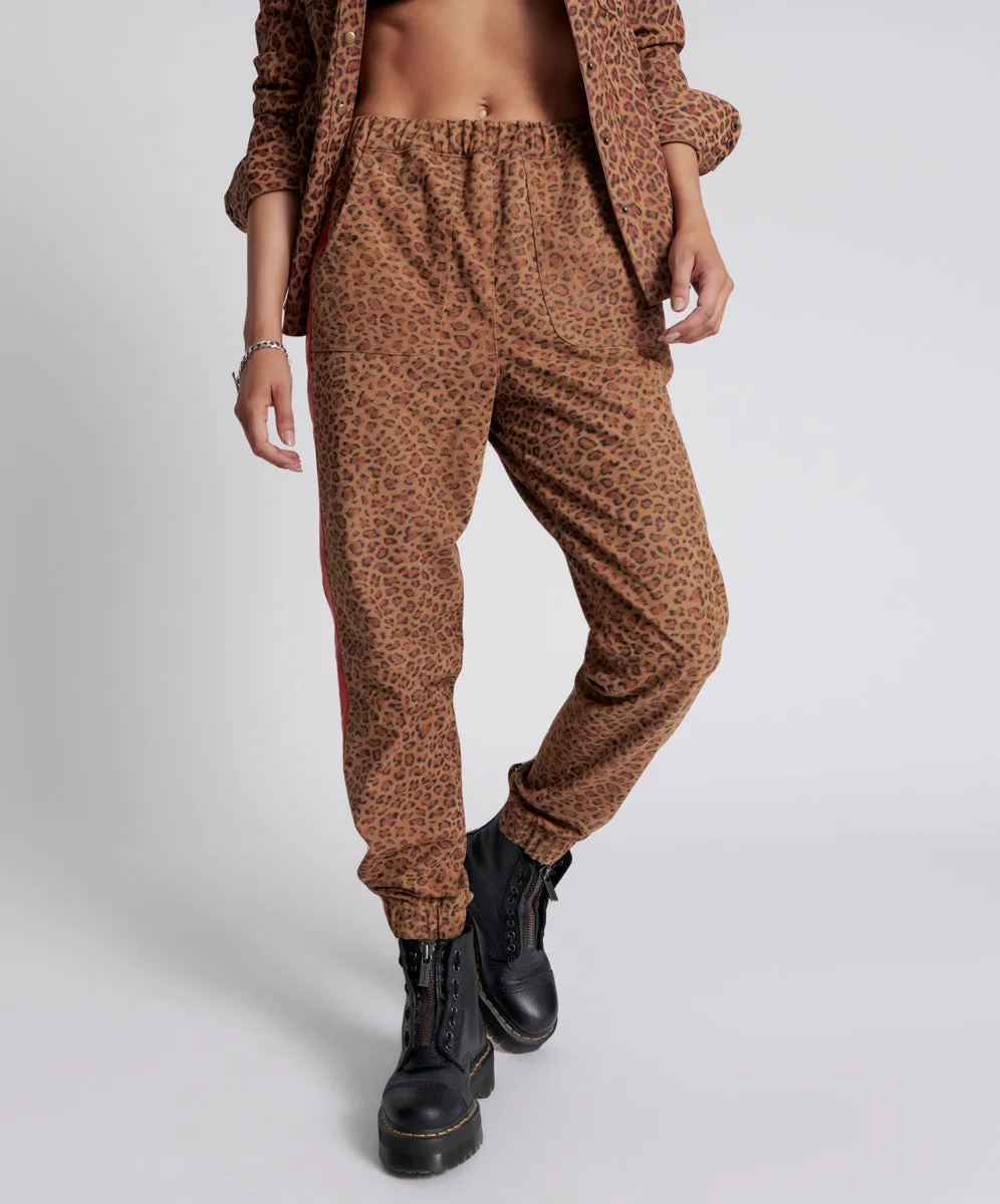 Wild Thing Suede Shabbies Drawstring Boyfriend Pants - Cheetah