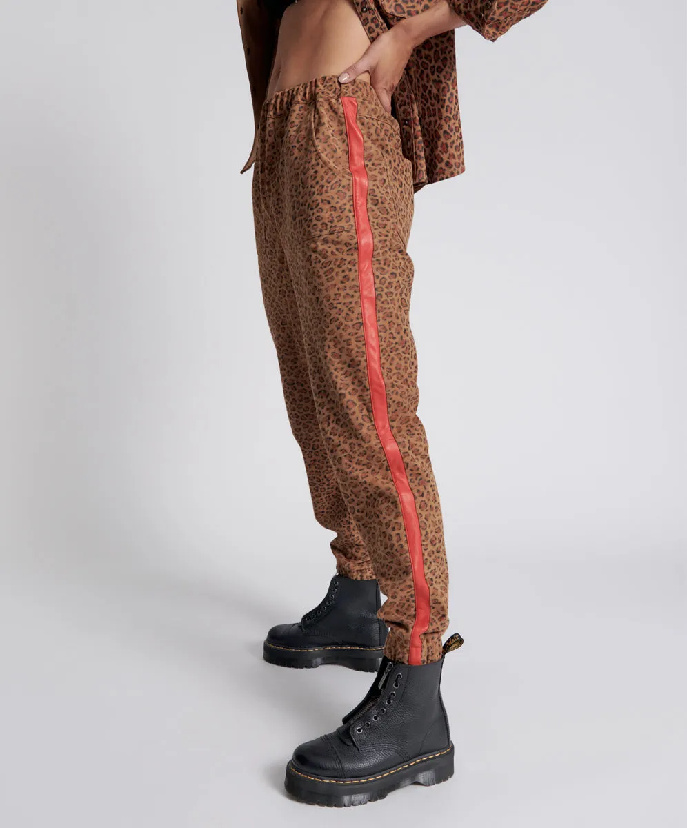 Wild Thing Suede Shabbies Drawstring Boyfriend Pants - Cheetah