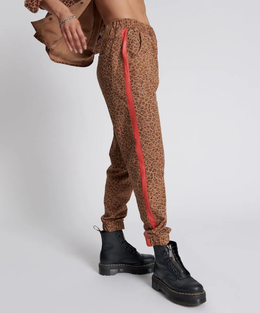 Wild Thing Suede Shabbies Drawstring Boyfriend Pants - Cheetah