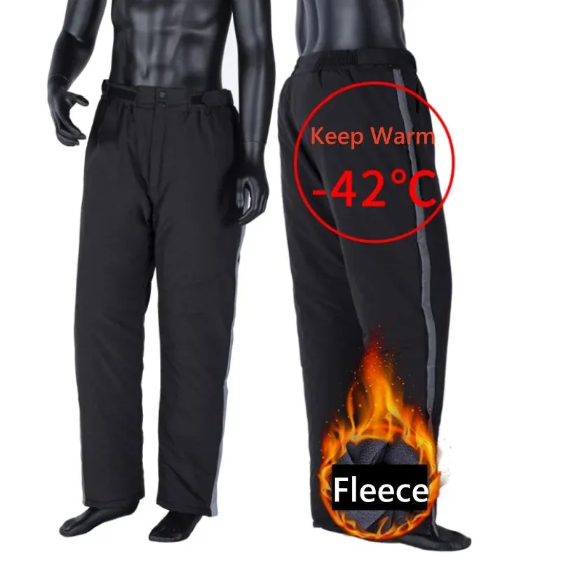 Winter Waterproof Hiking Fishing Pants Men Outdoor Warm Climbing Sports Cotton Fleece Pants Thermal Zipper Work Trousers 5XL