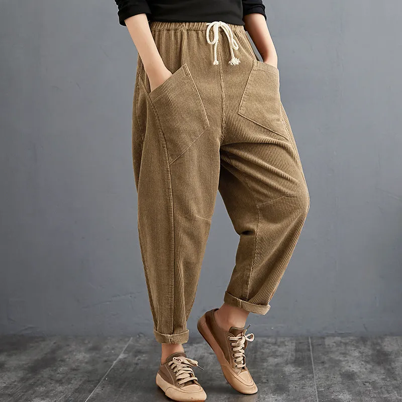 Women Plus Sizes Corduroy Pants