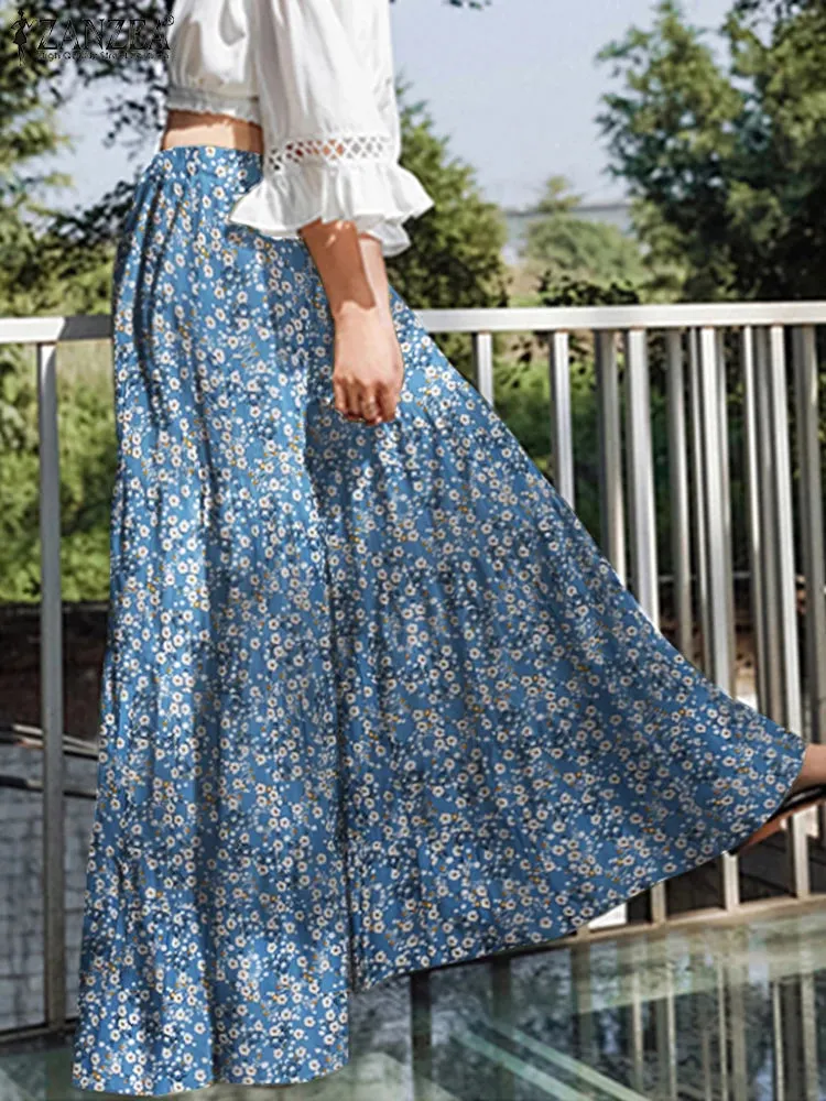 women's  Bohemian Floral Print Wide Leg Pants Plus Size