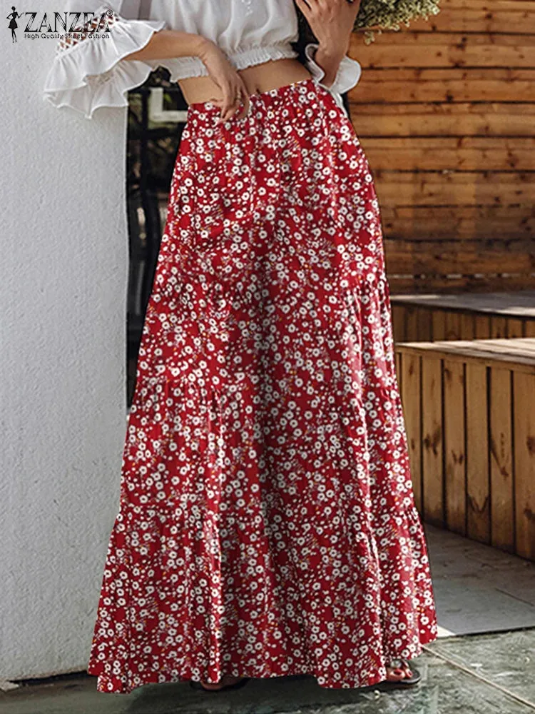 women's  Bohemian Floral Print Wide Leg Pants Plus Size