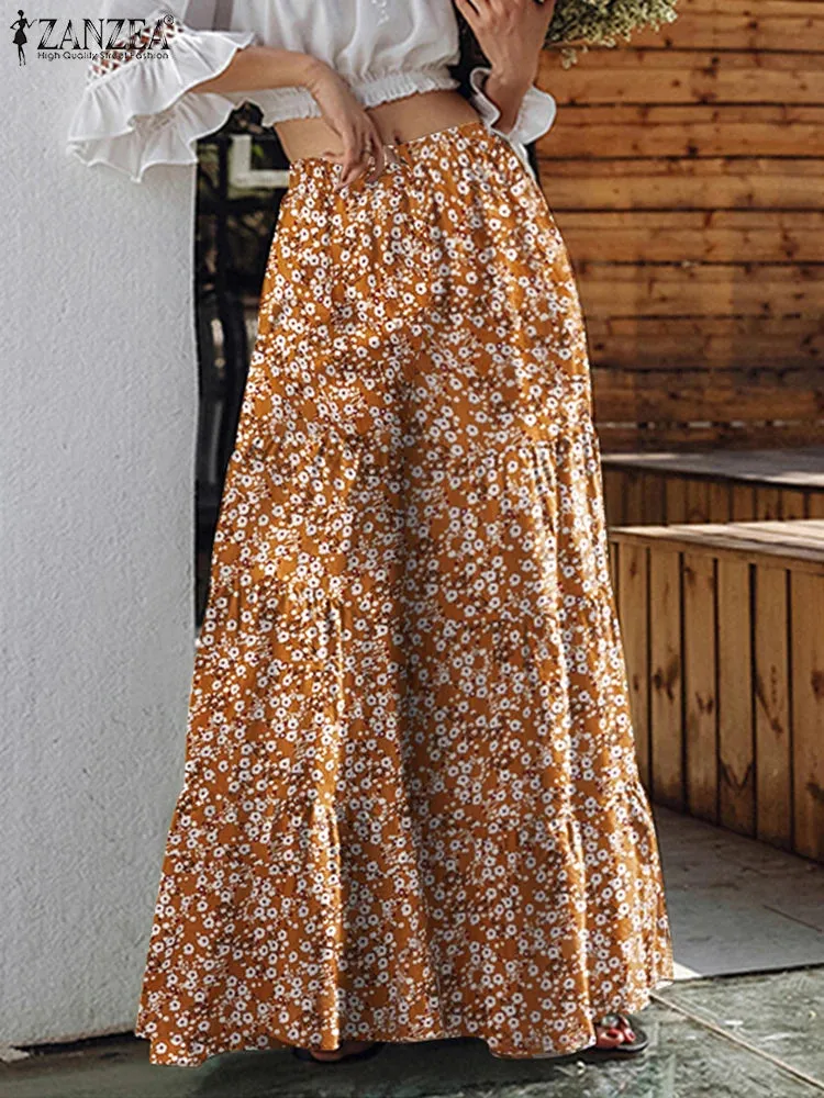 women's  Bohemian Floral Print Wide Leg Pants Plus Size