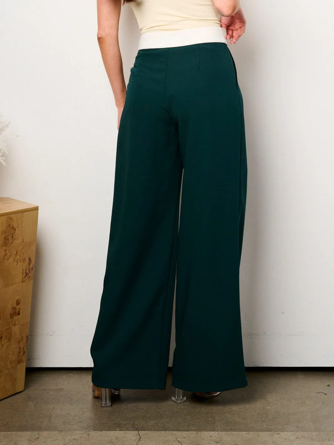 WOMEN'S BUTTON CLOSURE PLEATED WIDE LEG PALAZZO PANTS