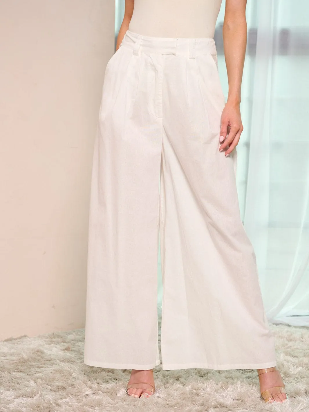 WOMEN'S BUTTON CLOSURE POCKETS WIDE LEG PALAZZO PANTS