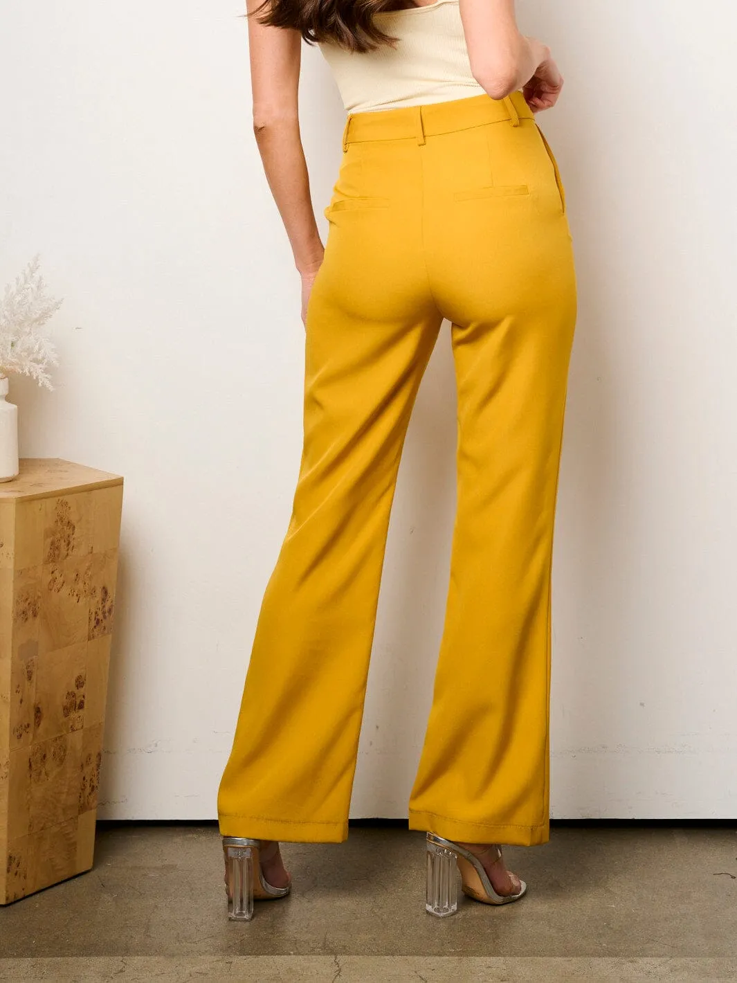 WOMEN'S BUTTON CLOSURE POCKETS WIDE LEG PANTS