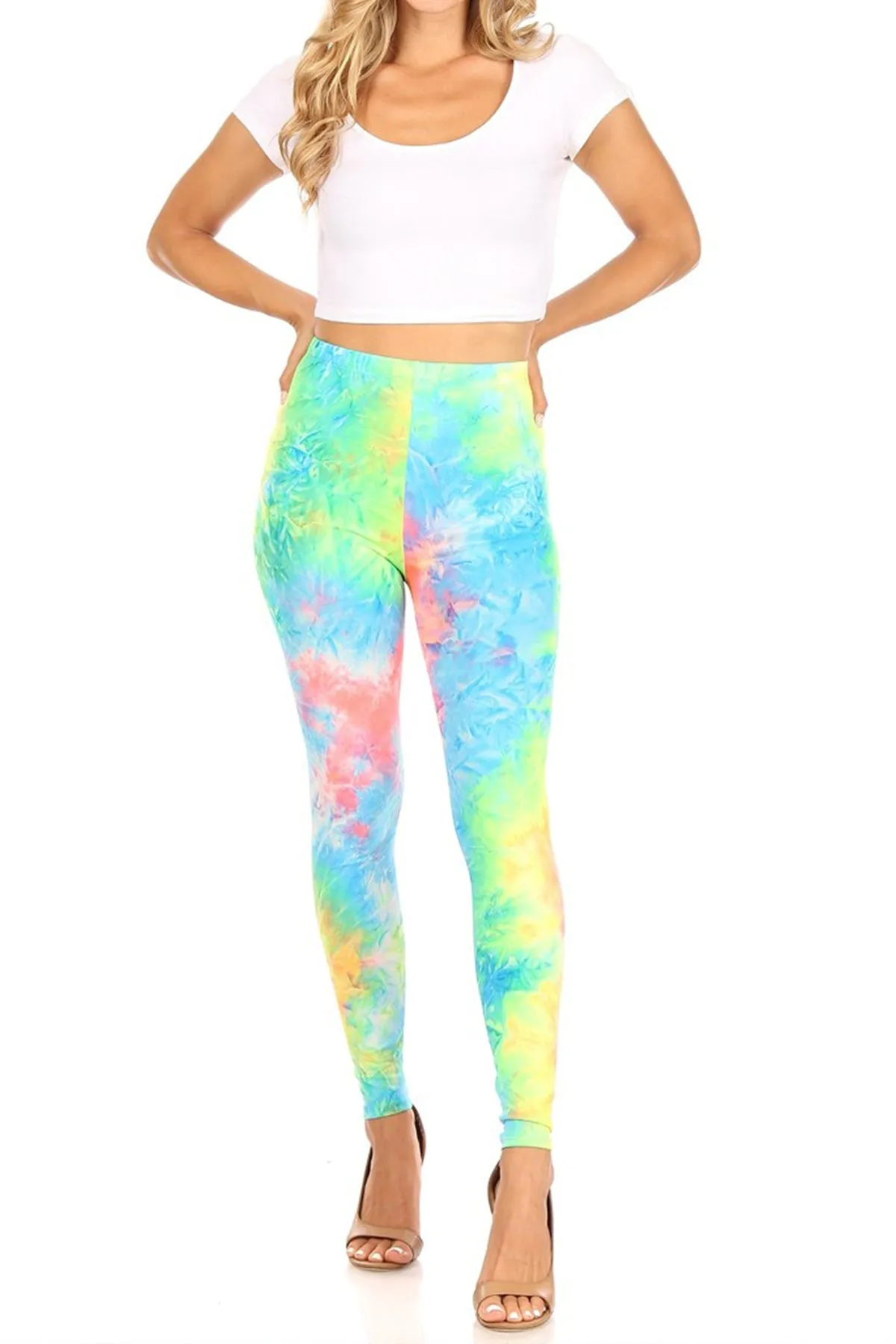 Women's Casual Tie Dye and Solid Color Elastic Band Waist Active Leggings Pants S-3XL