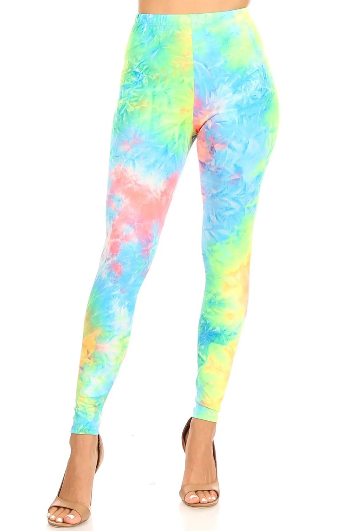 Women's Casual Tie Dye and Solid Color Elastic Band Waist Active Leggings Pants S-3XL