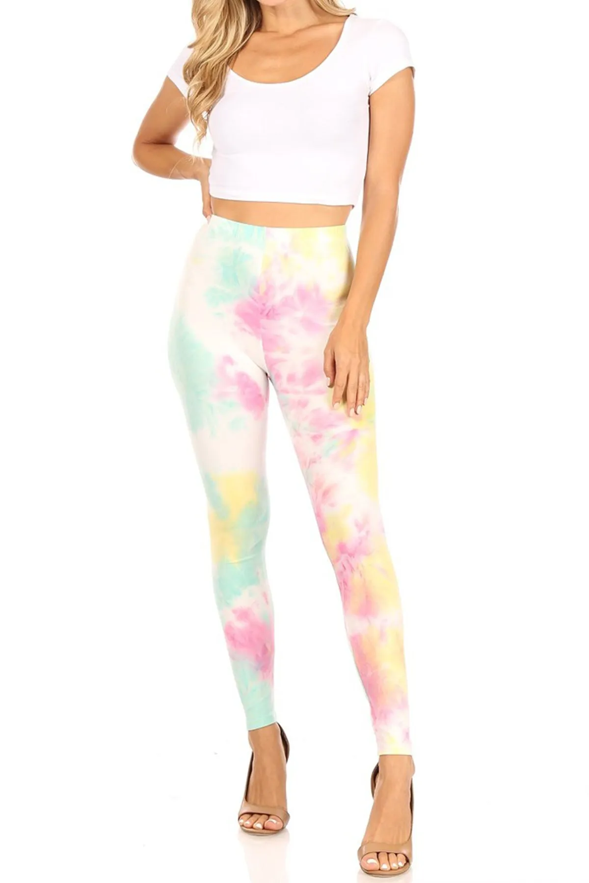 Women's Casual Tie Dye and Solid Color Elastic Band Waist Active Leggings Pants S-3XL