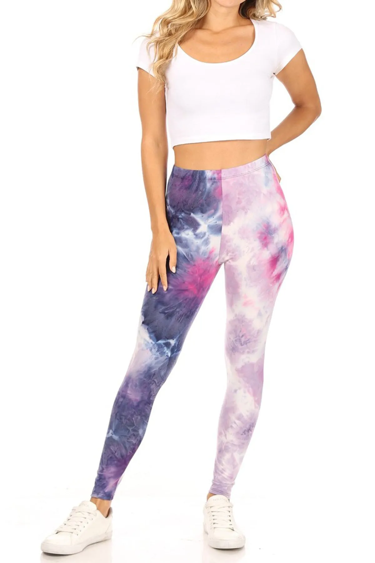 Women's Casual Tie Dye and Solid Color Elastic Band Waist Active Leggings Pants S-3XL