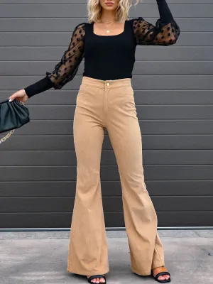 Women's Corduroy Flare Pants - High Waist Slim Fit with Pockets