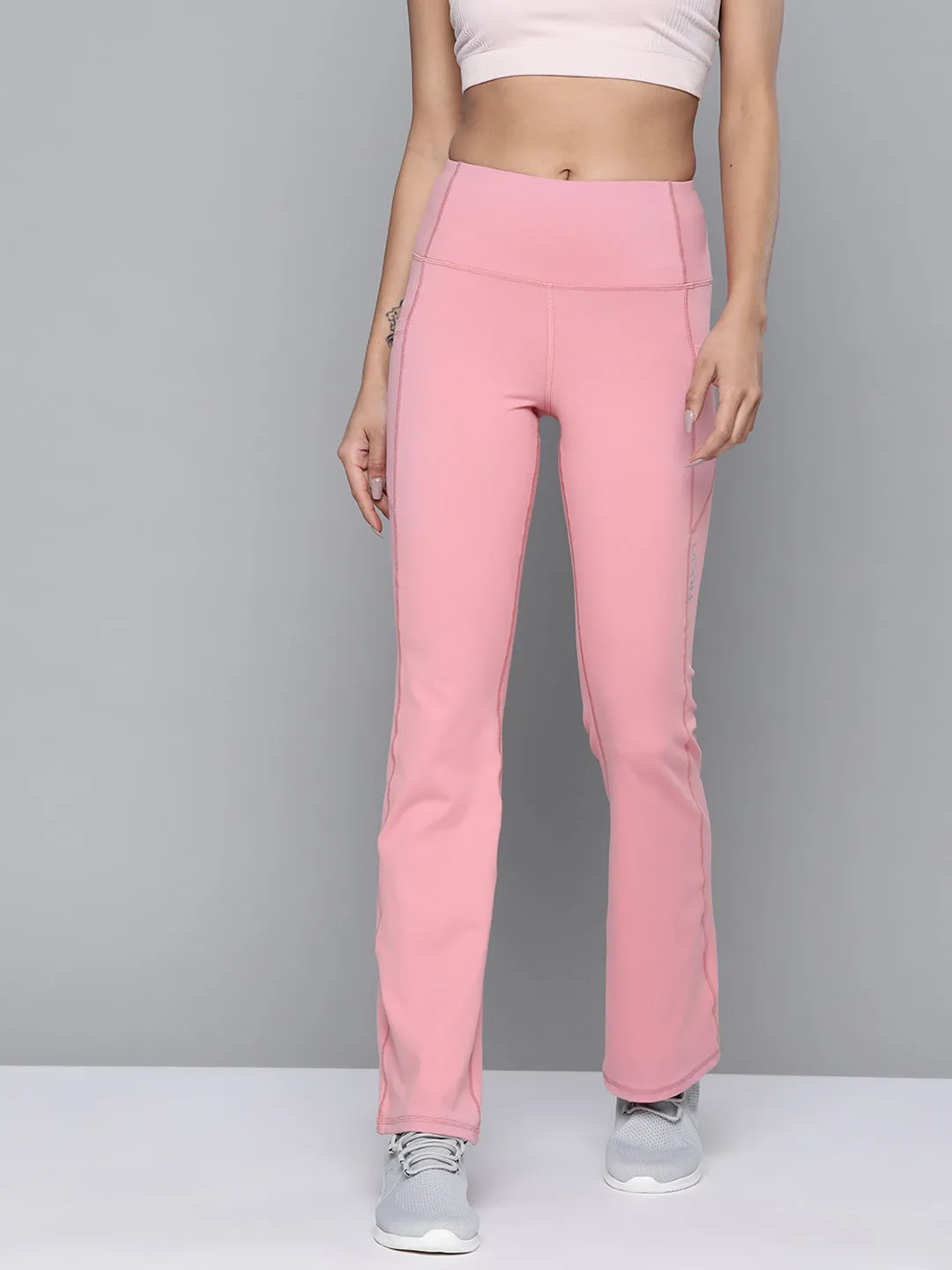 Women's Dusty Pink Solid Dry Fit Bootcut Gym Track Pants