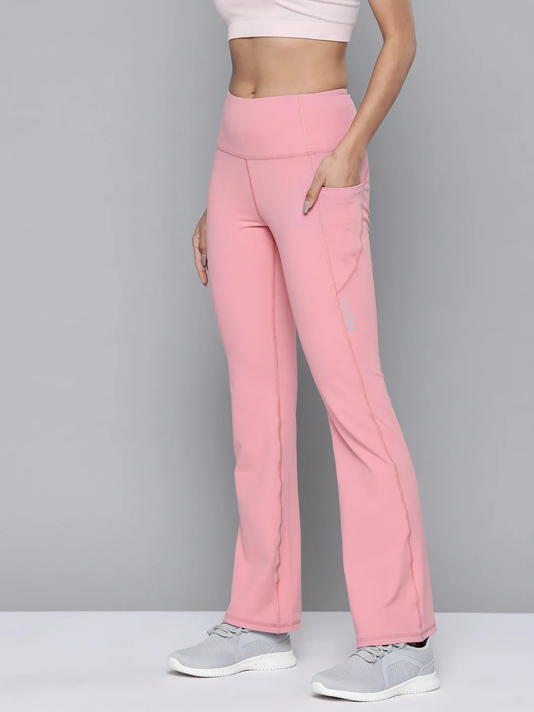 Women's Dusty Pink Solid Dry Fit Bootcut Gym Track Pants