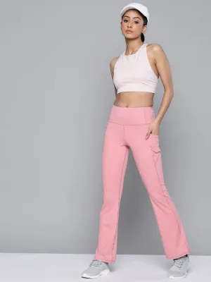 Women's Dusty Pink Solid Dry Fit Bootcut Gym Track Pants