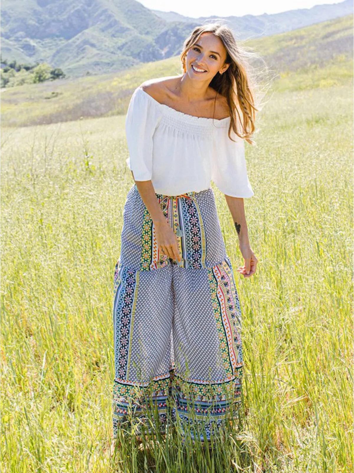 WOMEN'S ELASTIC WAIST MULTI PRINT PALAZZO PANTS