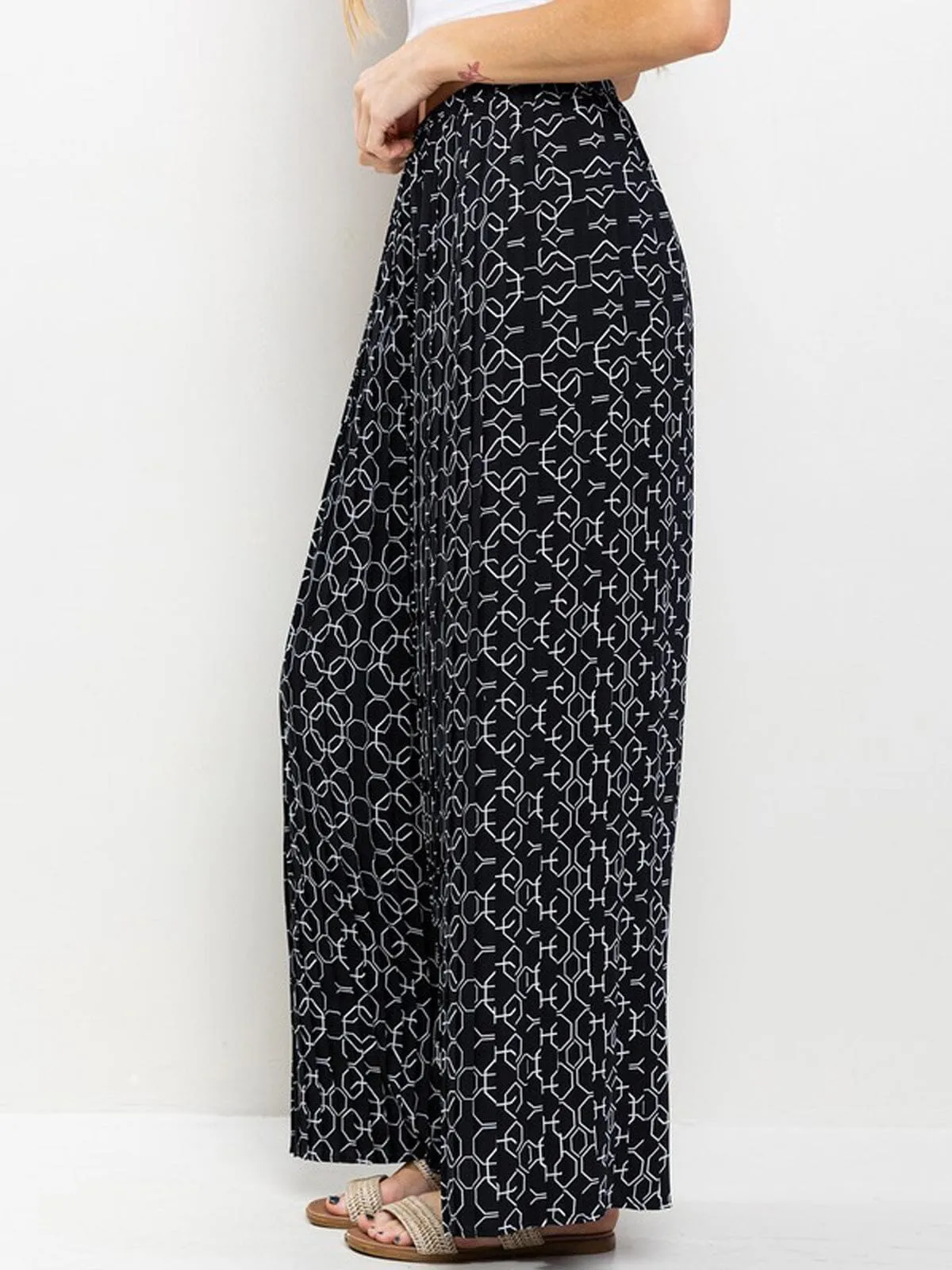 WOMEN'S ELASTIC WAIST PRINTED PALAZZO PANTS