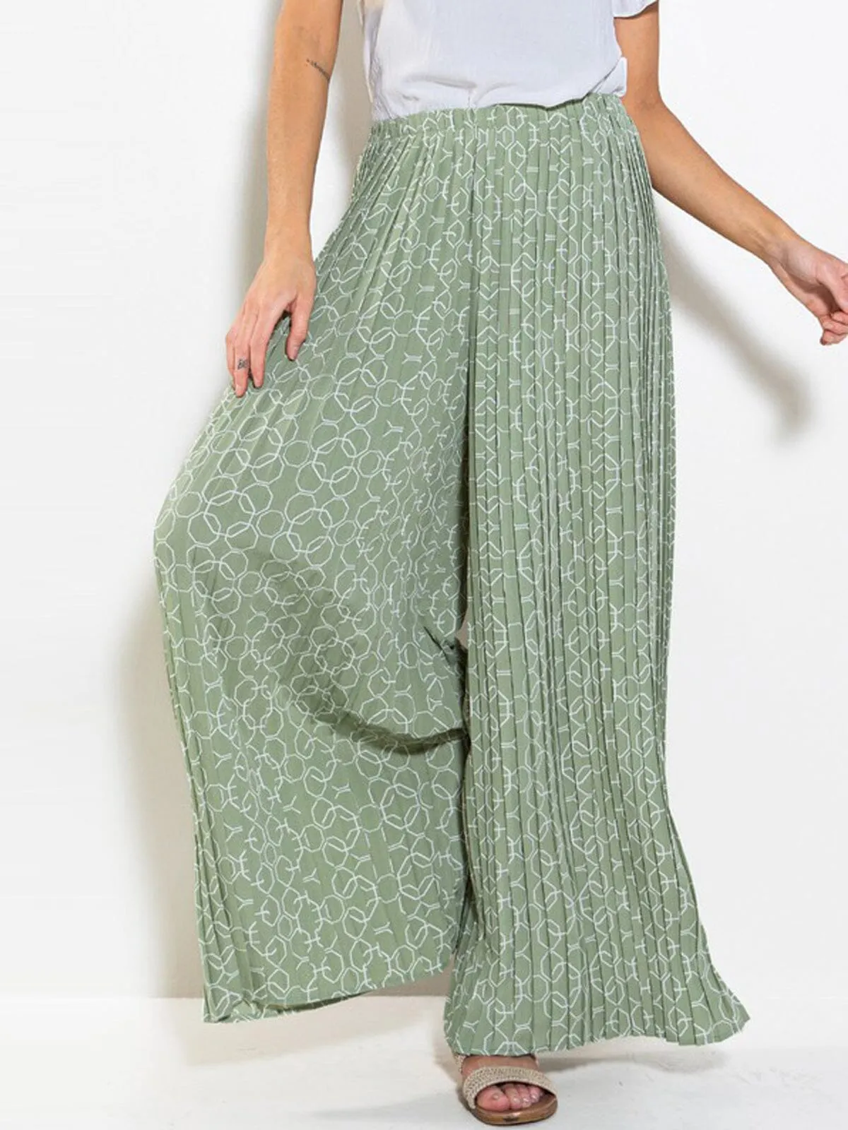 WOMEN'S ELASTIC WAIST PRINTED PALAZZO PANTS