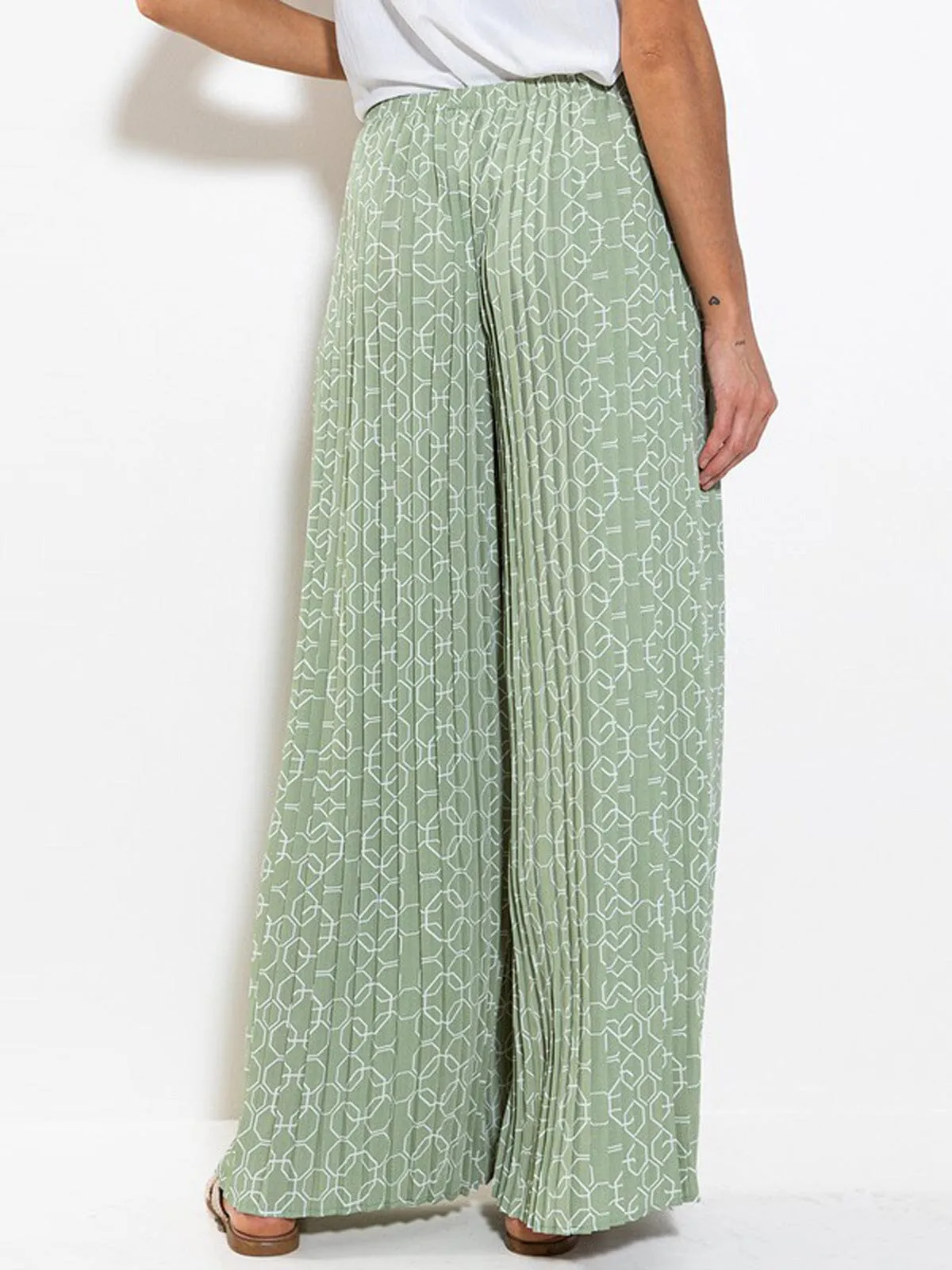 WOMEN'S ELASTIC WAIST PRINTED PALAZZO PANTS