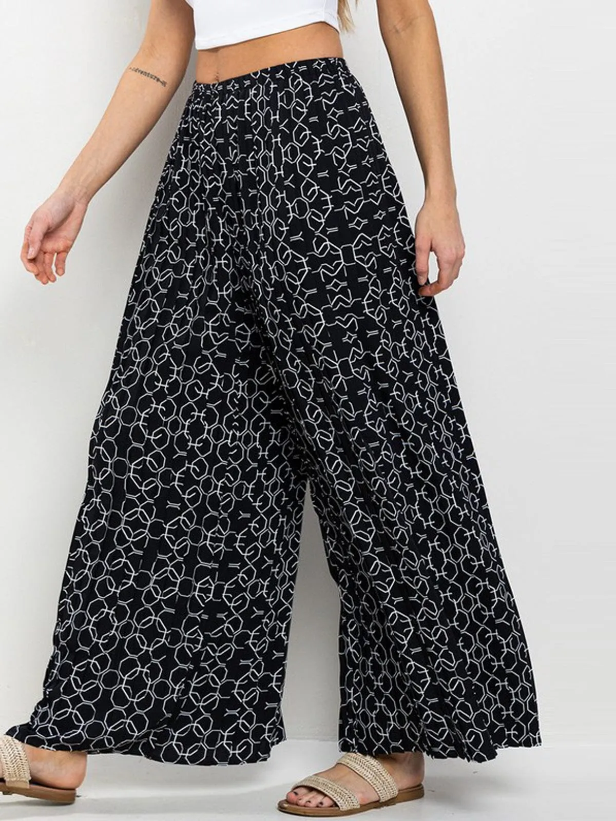 WOMEN'S ELASTIC WAIST PRINTED PALAZZO PANTS