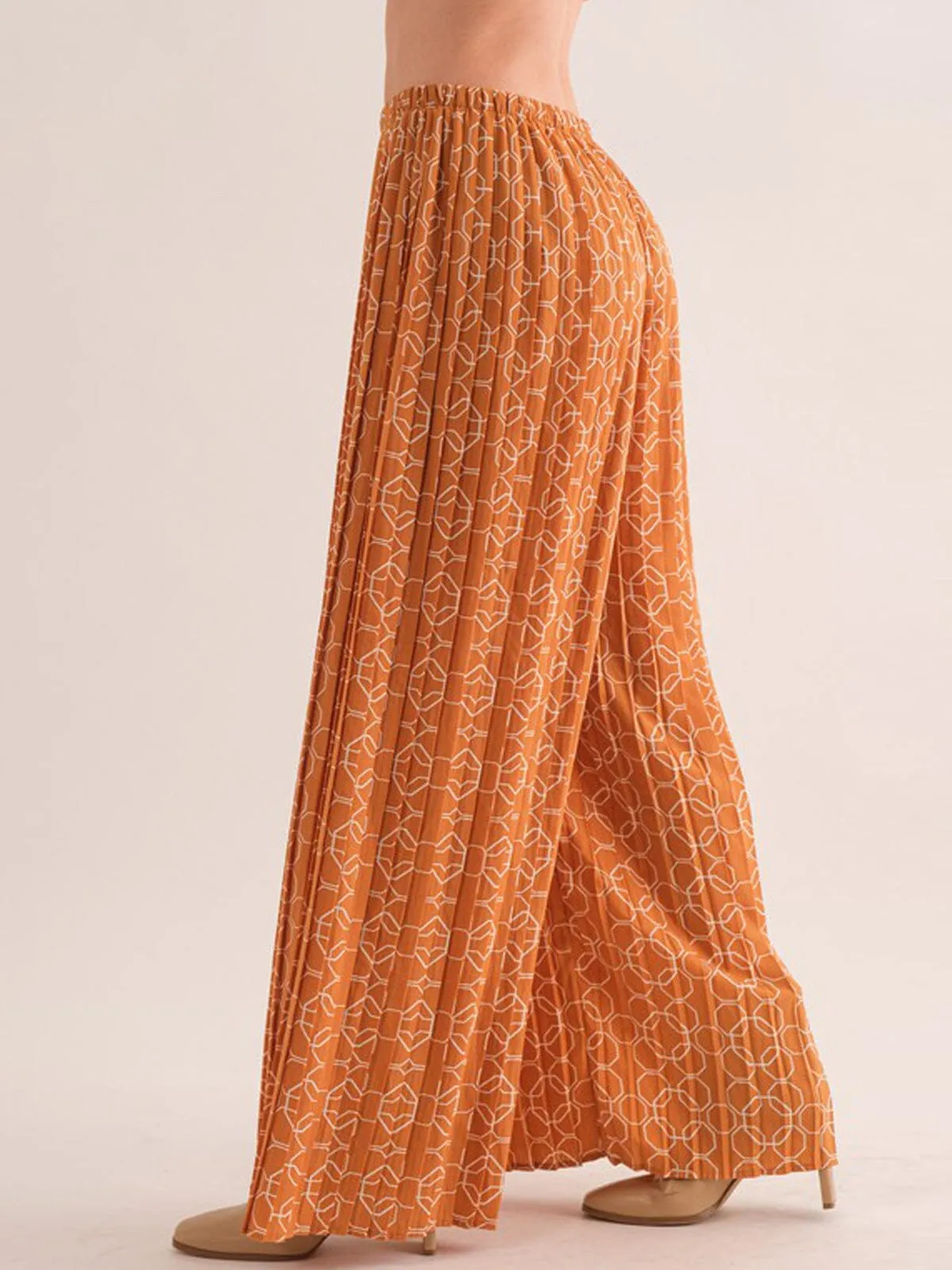 WOMEN'S ELASTIC WAIST PRINTED PALAZZO PANTS