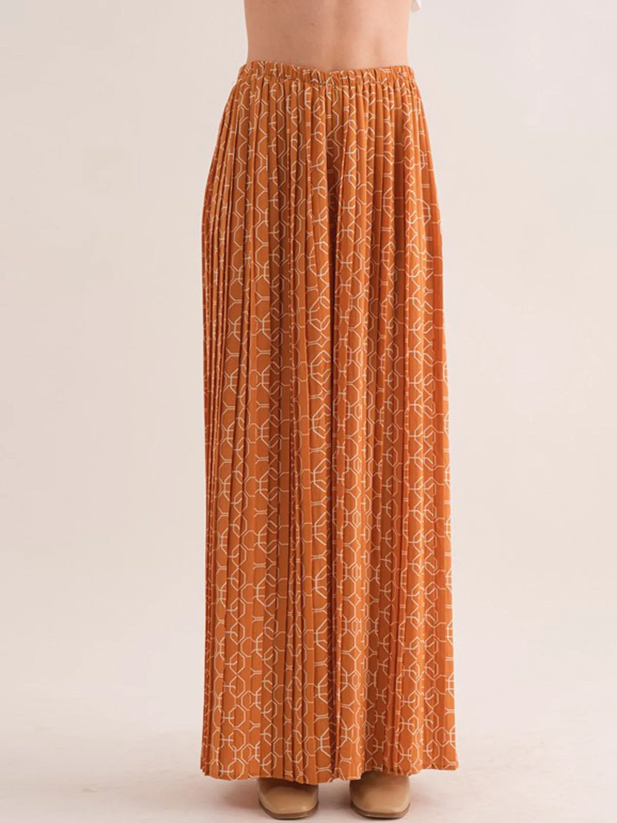 WOMEN'S ELASTIC WAIST PRINTED PALAZZO PANTS