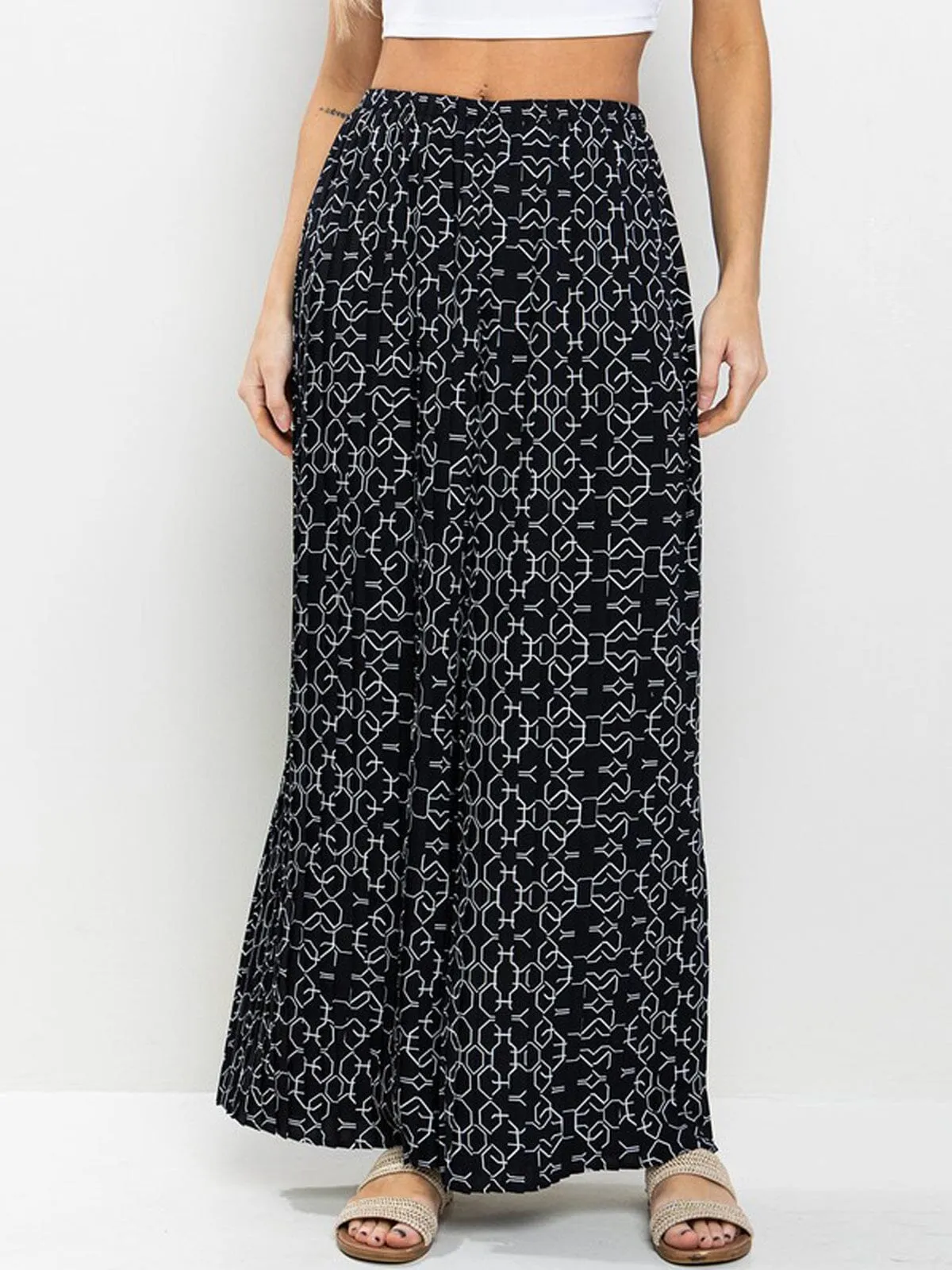 WOMEN'S ELASTIC WAIST PRINTED PALAZZO PANTS