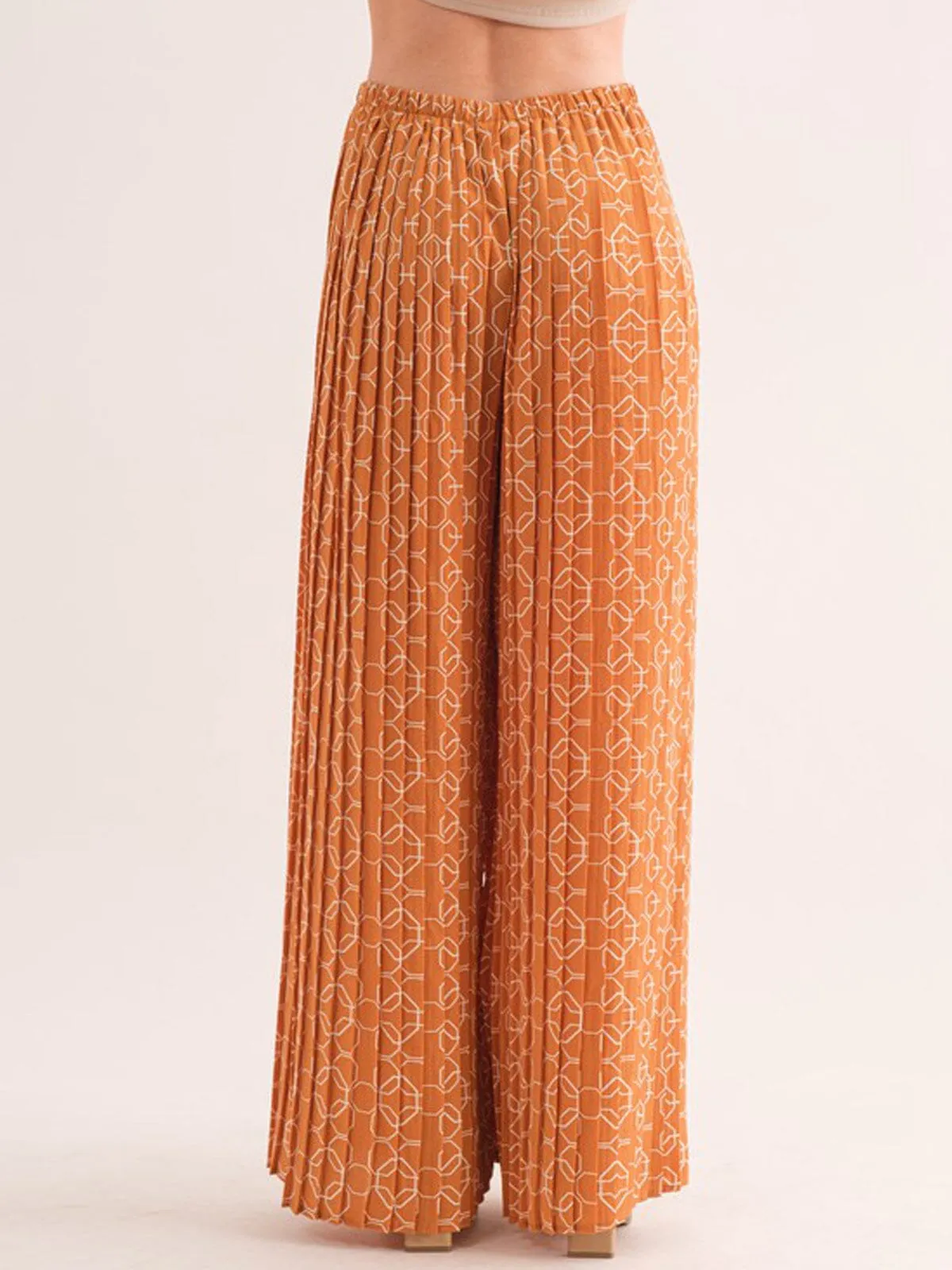 WOMEN'S ELASTIC WAIST PRINTED PALAZZO PANTS
