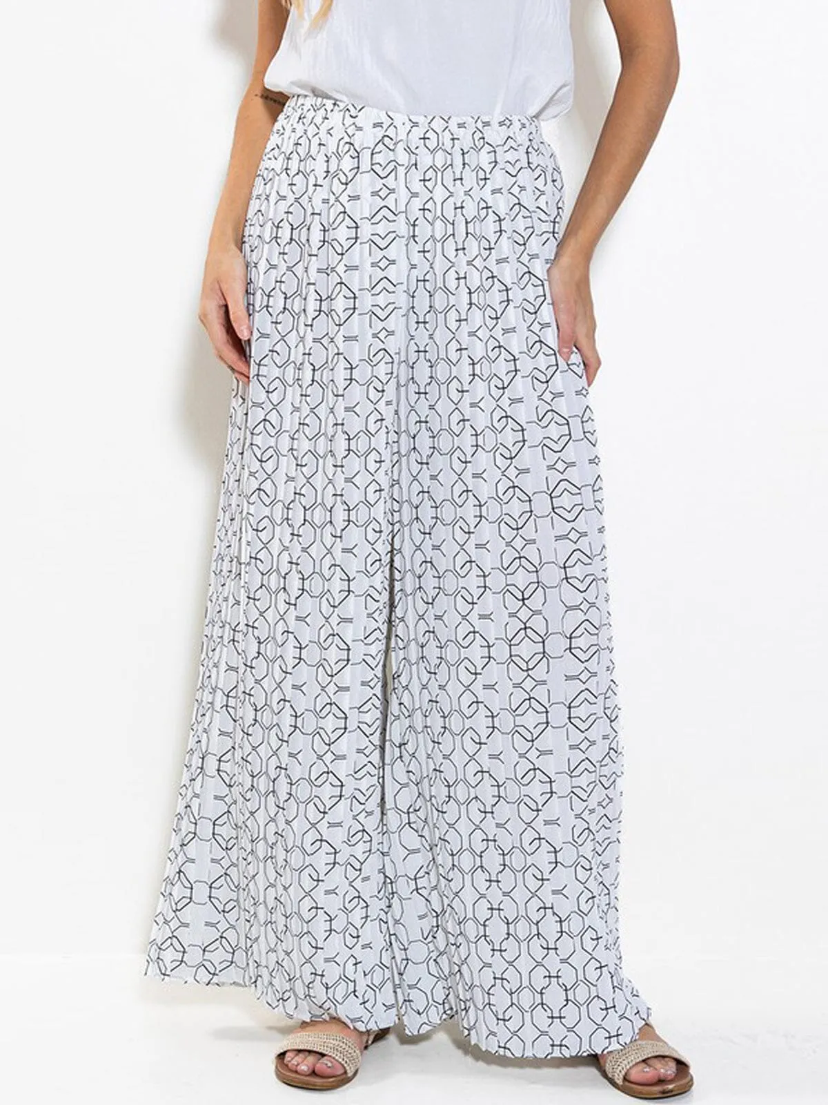 WOMEN'S ELASTIC WAIST PRINTED PALAZZO PANTS