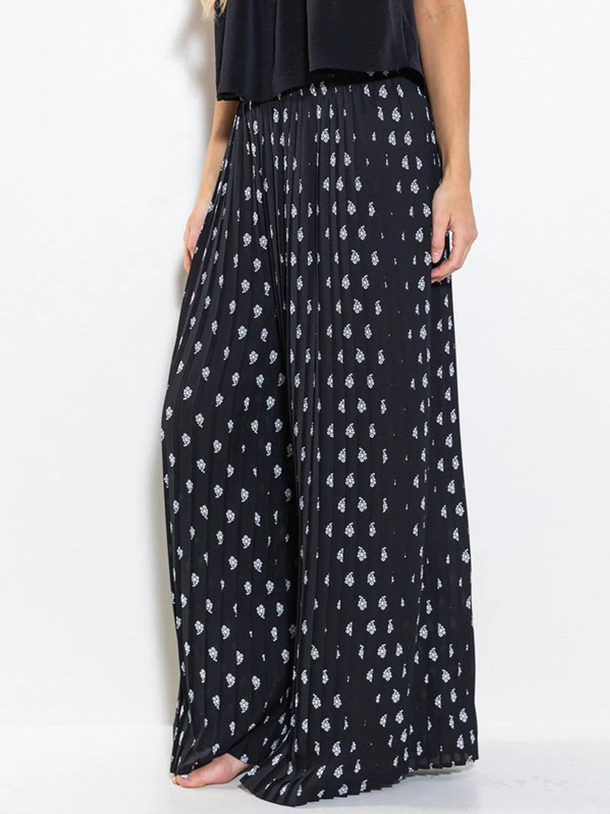 WOMEN'S ELASTIC WAIST WIDE LED PRINTED PALAZZO PANTS
